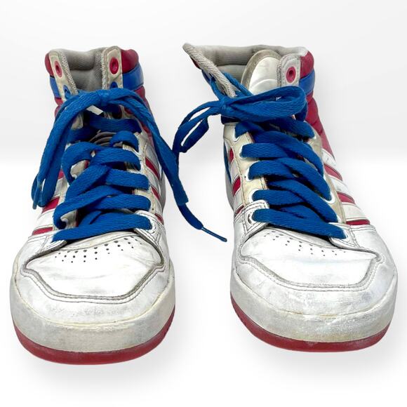 00s ADIDAS Vintage White Blue Court With Attitude High Top Sneaker Mens 6.5 - Picture 7 of 9